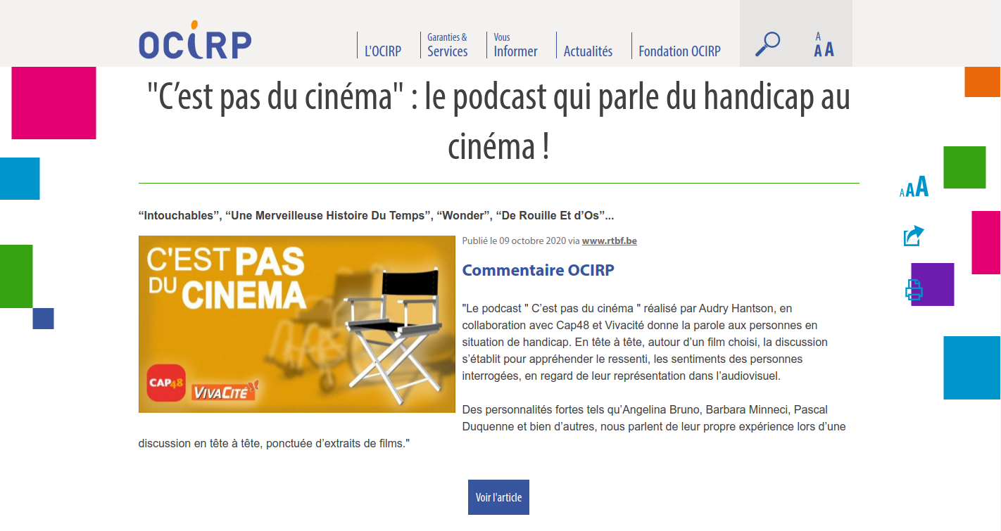 L ‘ OCIRP parle de notre podcast « C’est pas du cinéma »